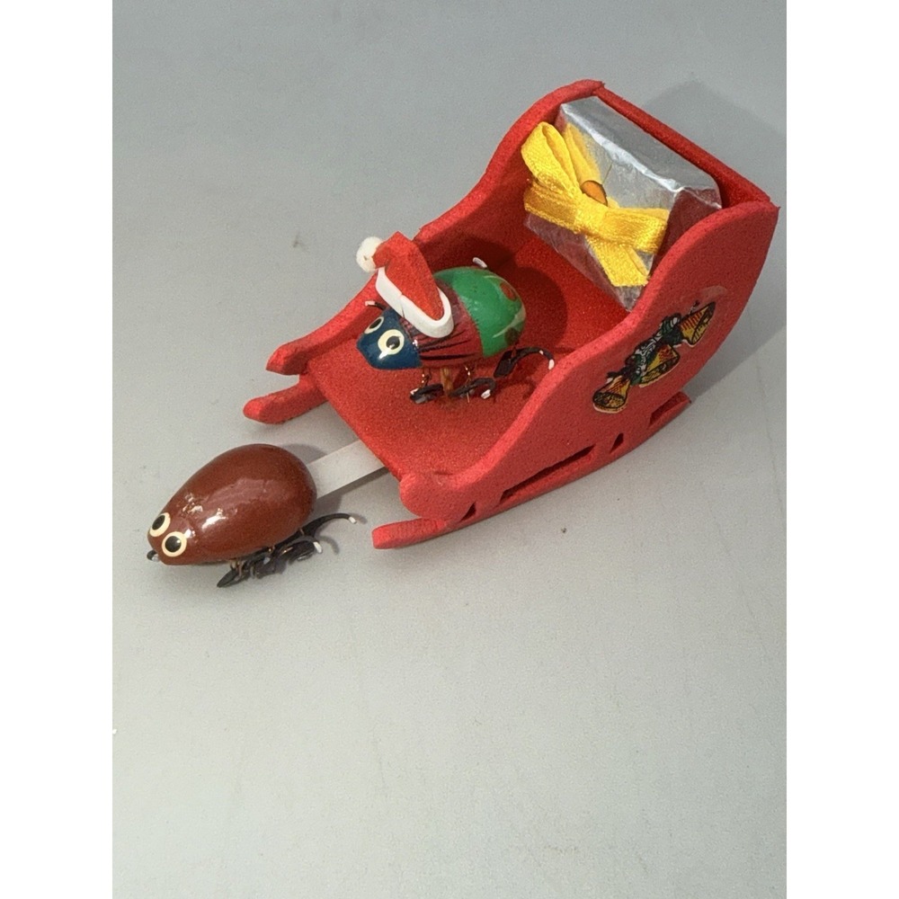 Vintage Handmade Christmas Mouse Sleigh Miniature Folk Art Santa Mice 3"